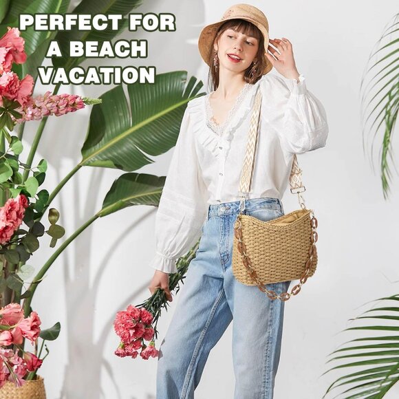 Straw Handbags Purses Crossbody Pocketbook Bag Casual Woven Beach Bags Summer Ho - Picture 5 of 6